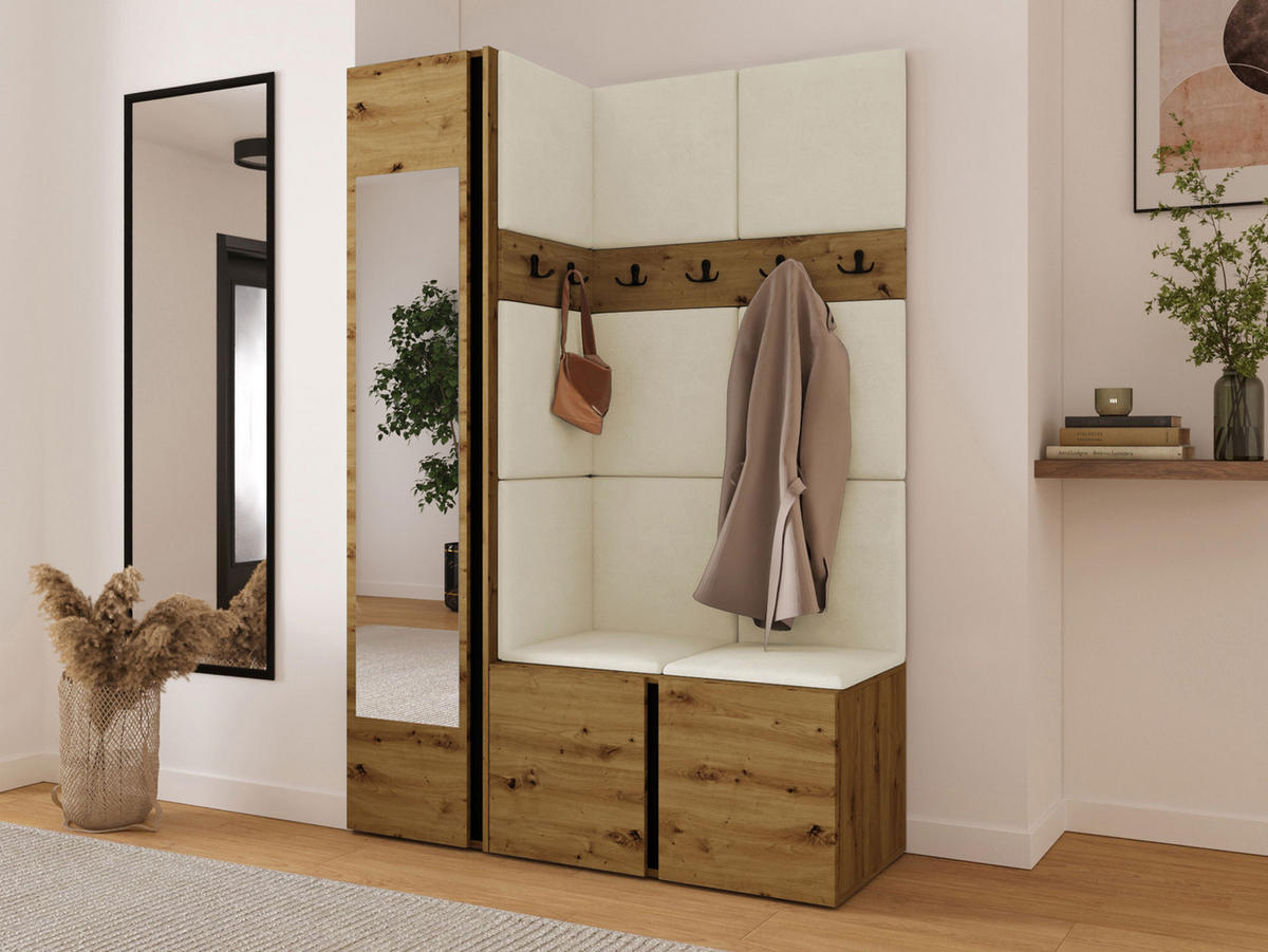 MOBILIER PENTRU HOL Orion X - bej/stejar Artisan, material plastic/compozit lemnos (124/186/46cm) - MIRJAN24