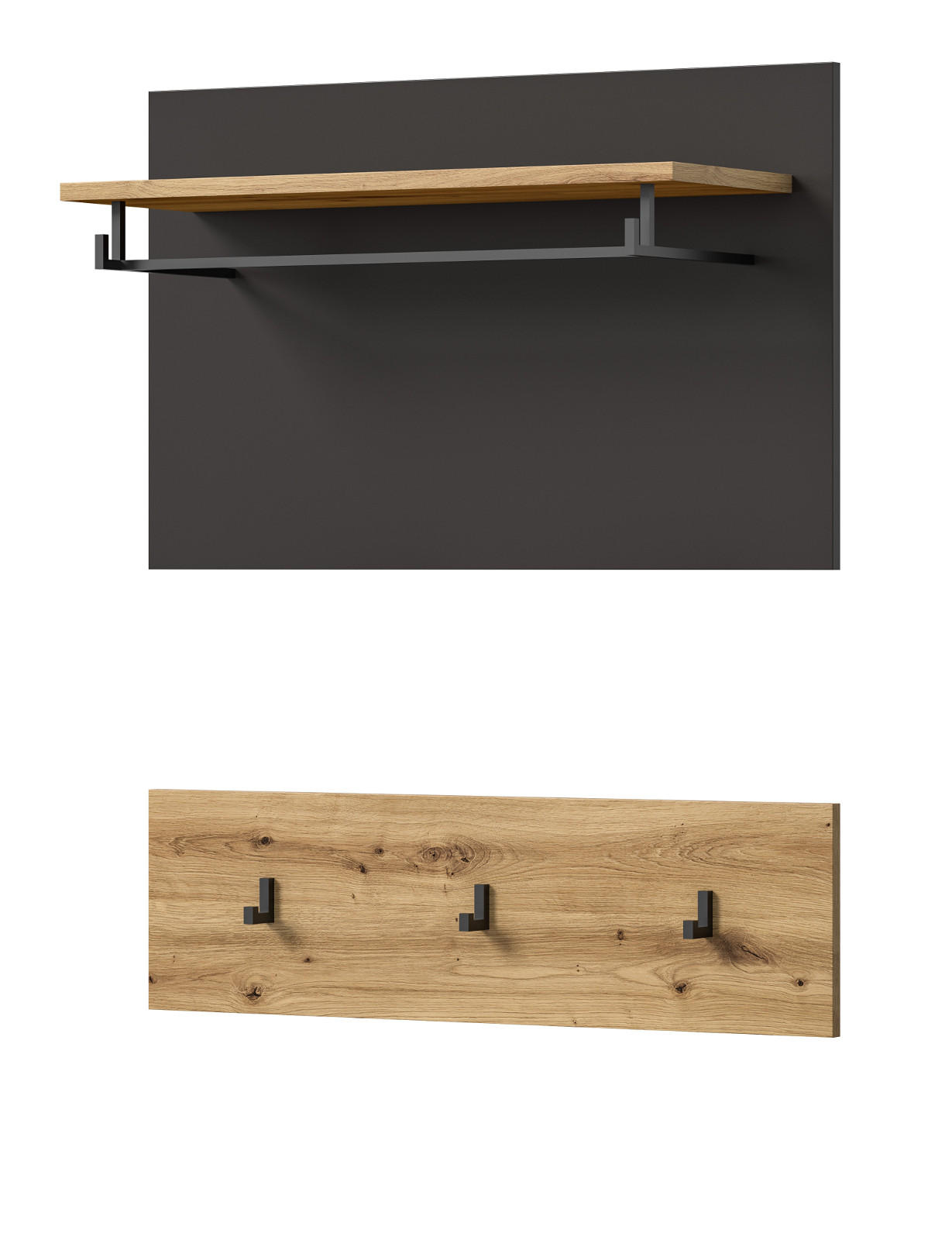 GARDEROBENPANEEL Set mit Garderobenleiste Eiche Artisan, grau 80 cm - Eiche Artisan/Grau, Holzwerkstoff/Metall (80/73/27cm) - Inn.Furn