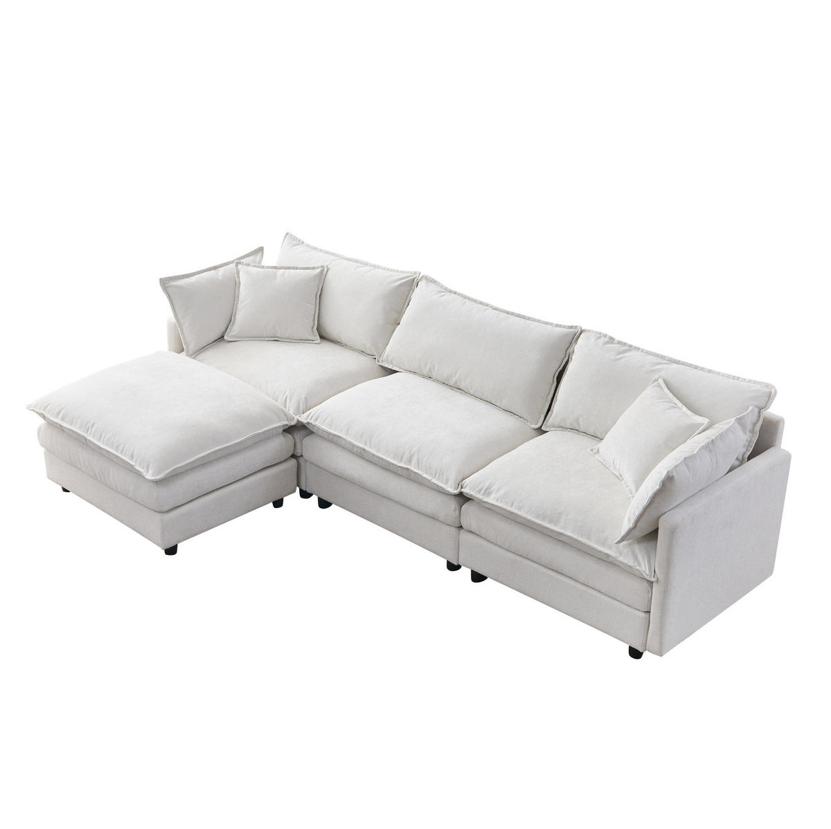 ECKSOFA 272/131/85 cm aus Chenille mit modularem Hocker Beige - Beige, Textil (154/267cm) - Modenvie