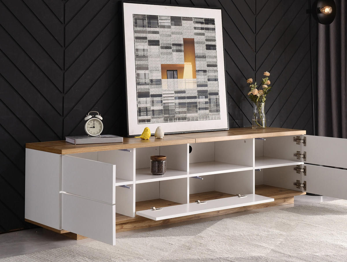 TV-SCHRANK mit 5 Türen 180 cm MDF Weiß - Weiß, Holzwerkstoff (38/46/180cm) - Beauniv
