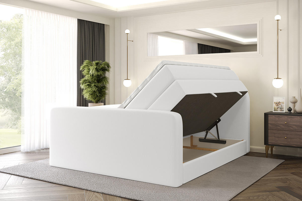 BOXSPRINGBETT mit Matratze und Lattenrost - NOX-Z KING-160x200 - Weiß Kunstleder - Weiß, Holzwerkstoff (160/200cm) - ALTDECOR