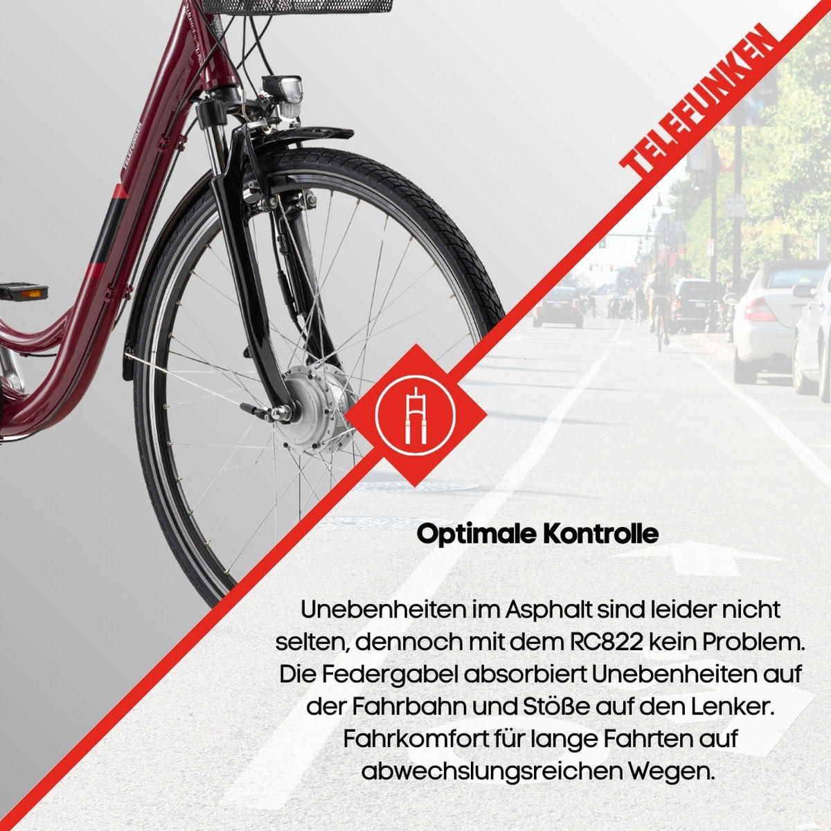 E-BIKE Cityrad Multitalent RC822 Für Damen u. Herren 374,4 Wh Frontmotor 7-Gang-Kettenschaltung 28 Zoll - Weinrot, Metall (114.5cm) - Telefunken