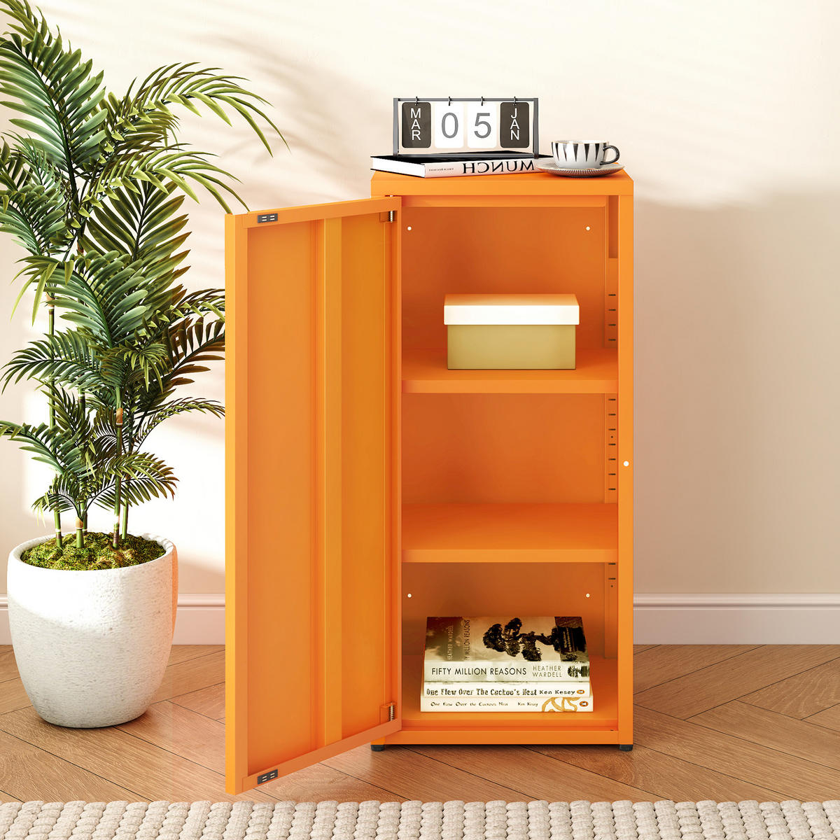 AKTENSCHRANK Burlöv - Orange, Metall (40/88/35cm) - [en.casa]