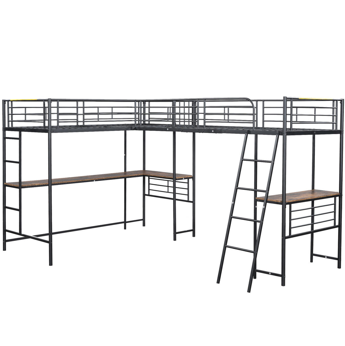 HOCHBETT 90/200 cm schwarz mit Matratze mit Tisch und Doppeltreppe - Schwarz, Metall (90/200cm) - OKWISH