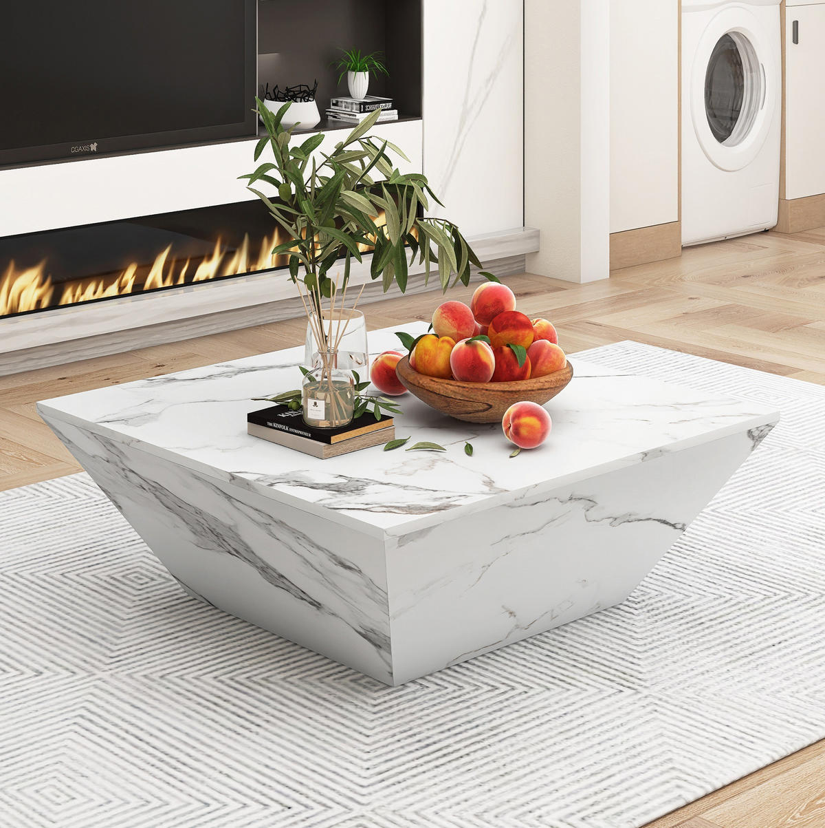 COUCHTISCH mit 2 Schubladen 70x70 cm MDF Weiß - Weiß, Wellpappe (70/70/37cm) - Meubliv