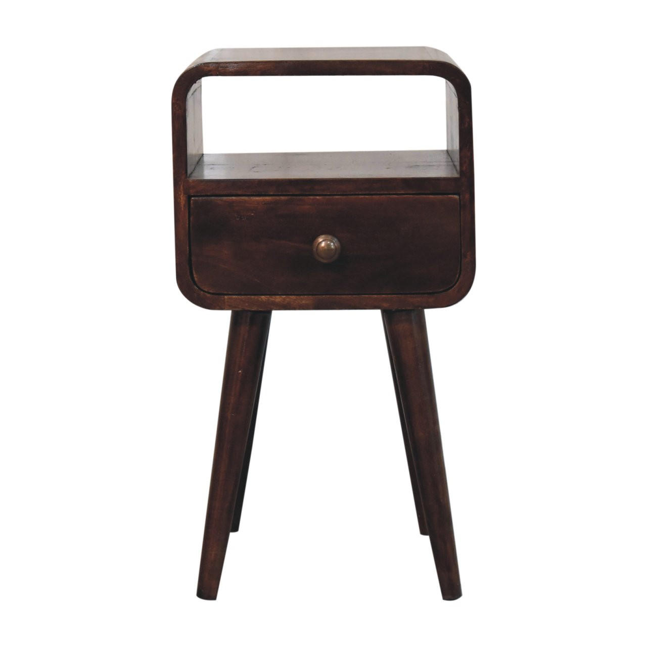 CALIFORNIA NOČNA OMARICA v orehovem zaključku, ukrivljena z odprto polico - hnedá, drevo (30/55/30cm) - Artisan Furniture