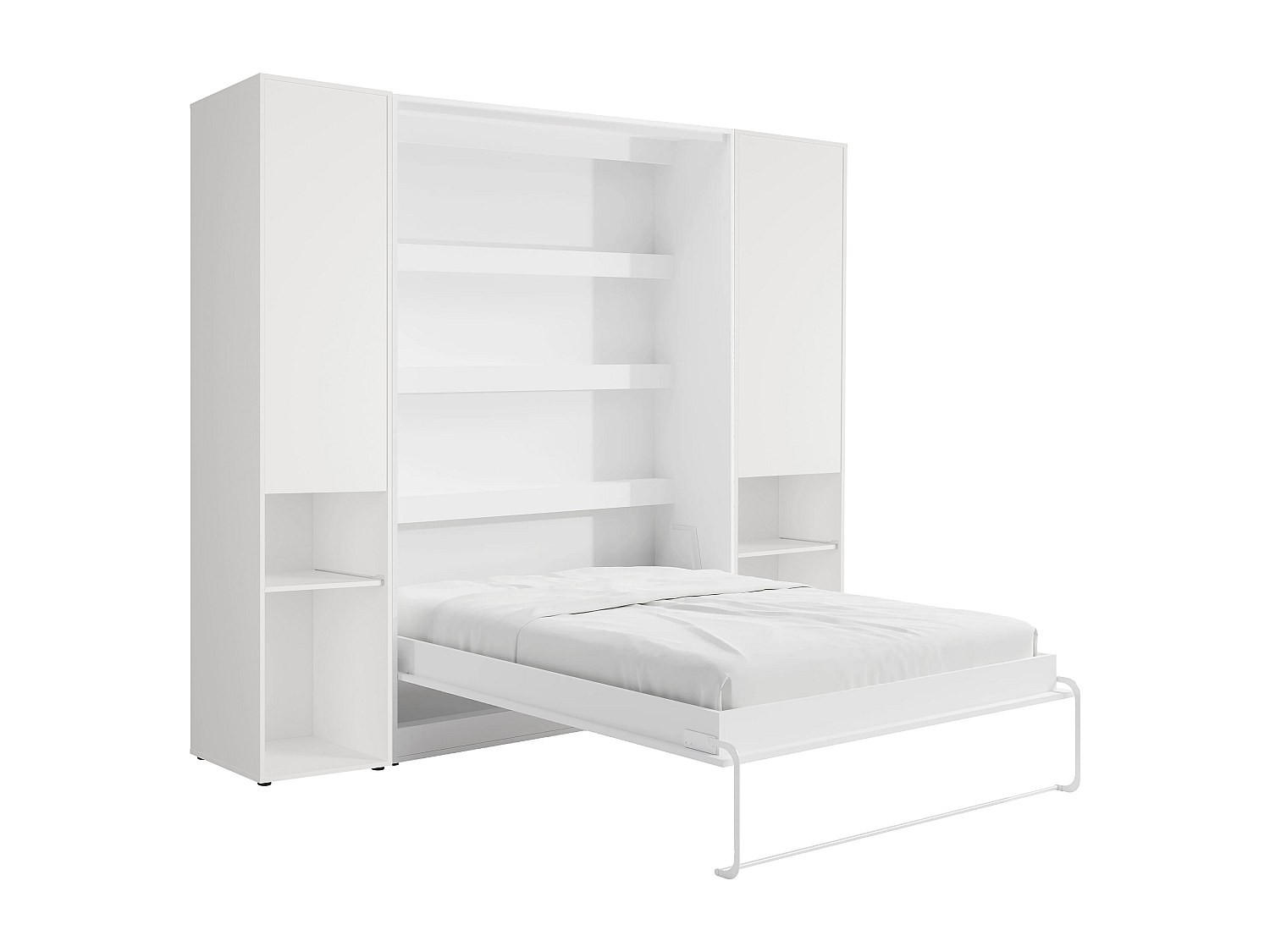 SCHRANKBETT - 2 Personen - holz - weiß Rapili - Weiß, Holz (160/200cm) - Vente-Unique