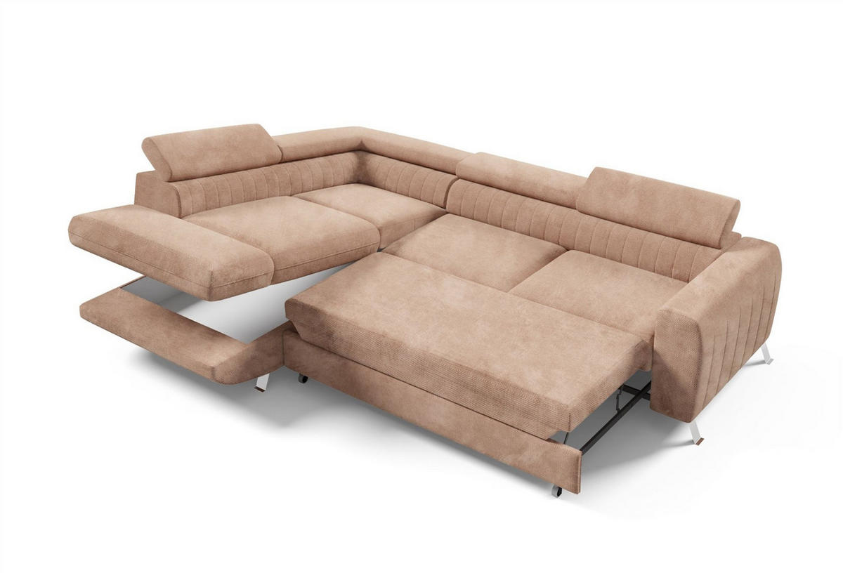 ECKSOFA Marios Mit Schlaffunktion - Hellbraun, Holzwerkstoff/Textil (260/202cm) - Fun Möbel