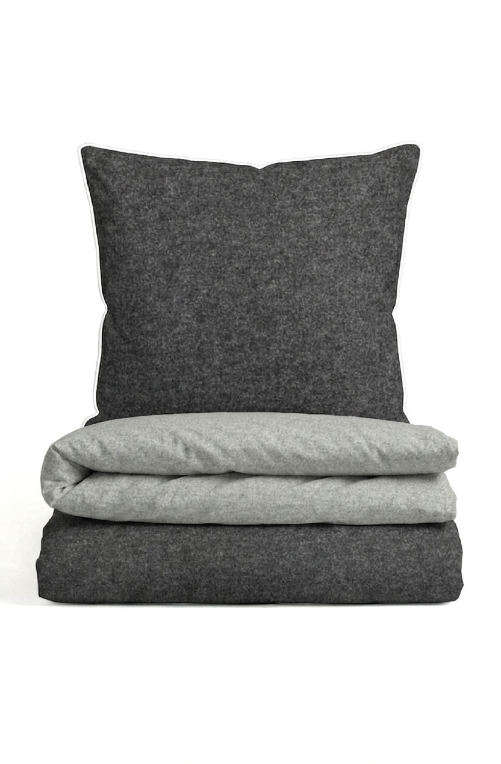 BETTWÄSCHE-GARNITUR Premium Biber Melange UNI titanium, 155x200 cm + 80x80 cm - Titanfarben, Textil (155/200cm) - biberna