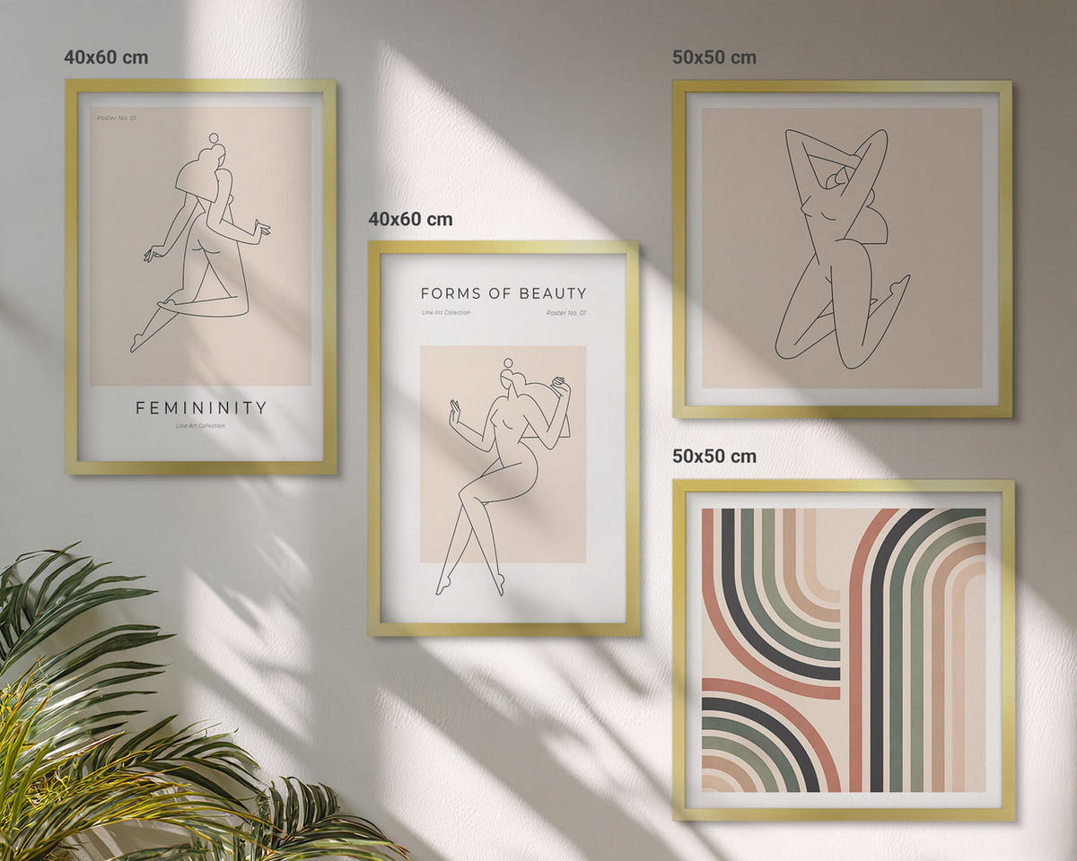 BILDER SET 4er Set - 50x50 cm & 40x60 cm Goldrahmen - Weibliche Silhouetten auf Plakaten - Goldfarben, Kunststoff (50/50cm) - TULUP