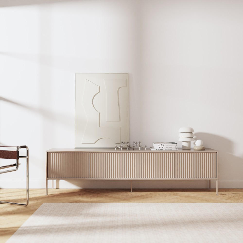 LOWBOARD Noto mit 4 Türen und geriffelten Fronten, 200 cm - Kaschmir, Holzwerkstoff (204/38/53cm) - Beautysofa