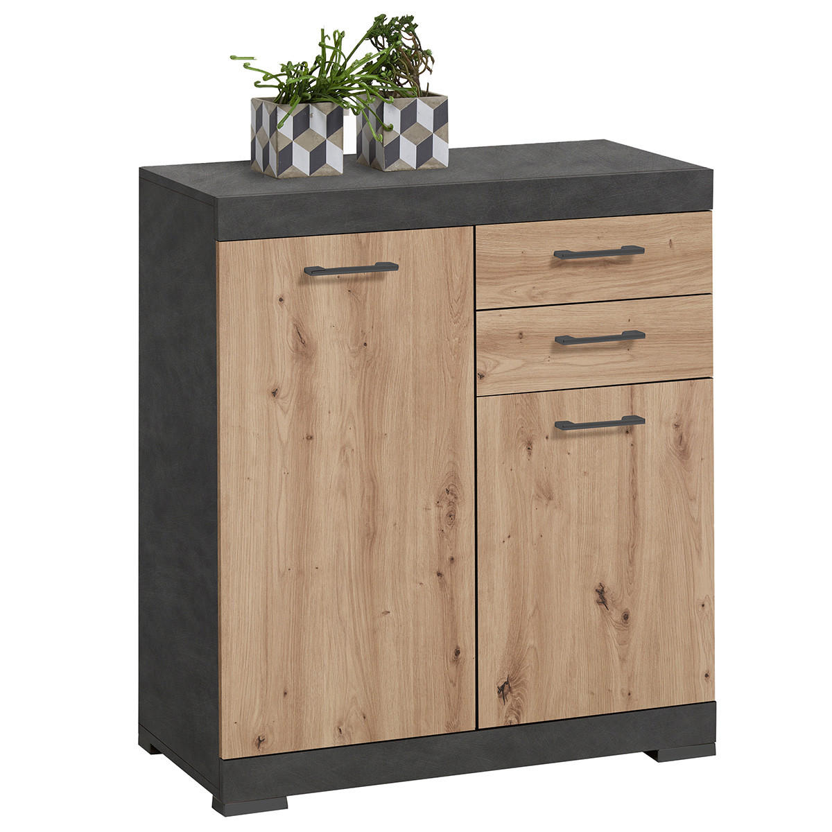 SIDEBOARD mit 2 Türen und 2 Schubladen L80cm - Bristol - Eiche Artisan, Holzwerkstoff (34.9/89.9/80cm) - Calicosy