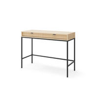 MODERNES Geriffelter Konsolentisch KIOTO T2SZ (Eiche Vicenza, Schwarzes Gestell, Vollauszug) - Eichefarben/Schwarz, Holz/Holzwerkstoff (50/104/77cm) - Ravio