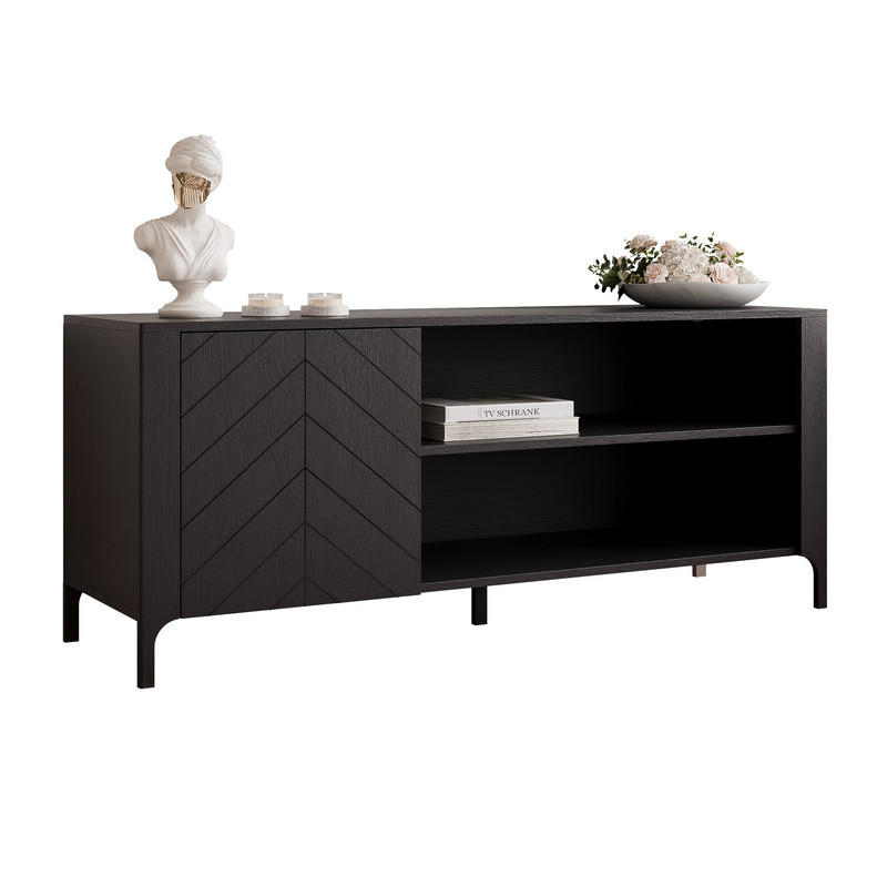 TV-LOWBOARD LORIEN stehend, 135 cm Schwarz - Schwarz, Holzwerkstoff/Metall (135/57/40.5cm) - Idohome