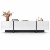 TV-LOWBOARD aus Spanplatte 190x35x45 cm Weiß und Schwarz mit 3 Türen und 2 Schubladen - Weiß, Holzwerkstoff (190/35/45cm) - IVMEU