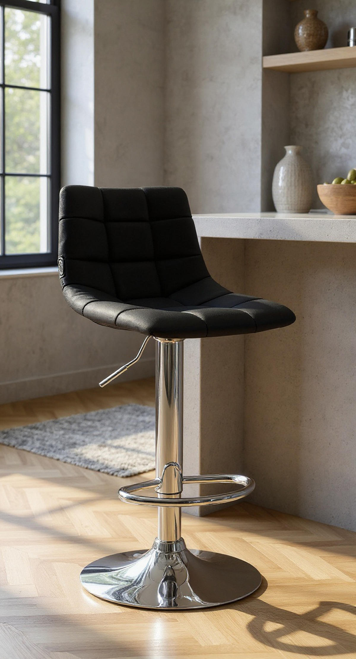 BARHOCKER 2er Set James Kunstleder chrom schwarz - Chromfarben/Schwarz, Kunststoff/Metall (43/108.5/46.5cm) - TPFLiving