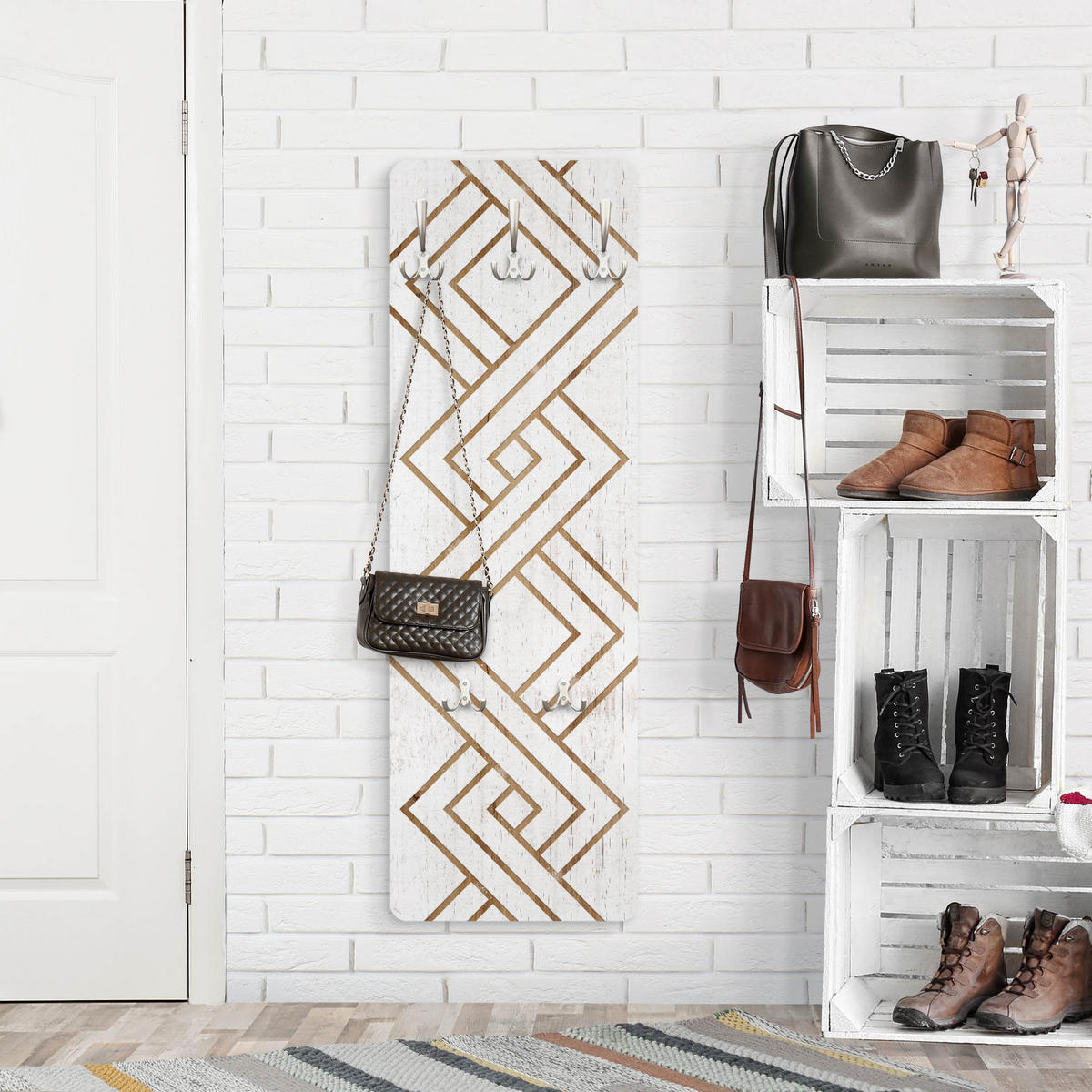 WANDGARDEROBE - Zick Zack Muster auf Holz 34/105 cm - Weiß, Holzwerkstoff (34/105/1.6cm) - Bilderwelten