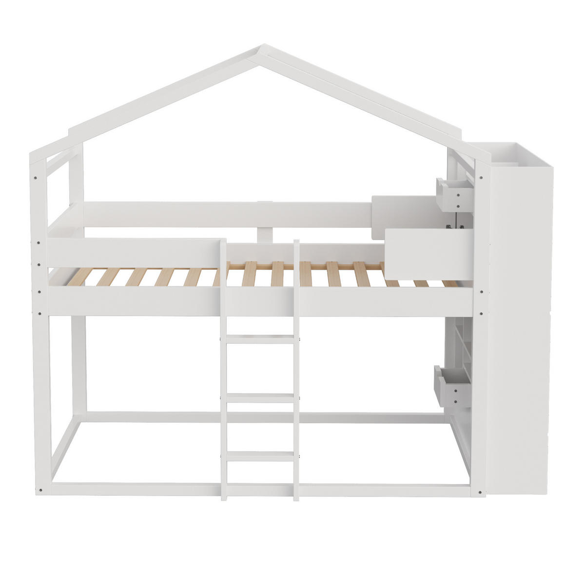 HAUSBETT 90/200 cm Weiß aus Kiefernholz mit Stauraum und Sicherheitsgeländer - Weiß, Holz (90/200cm) - Flora Grace