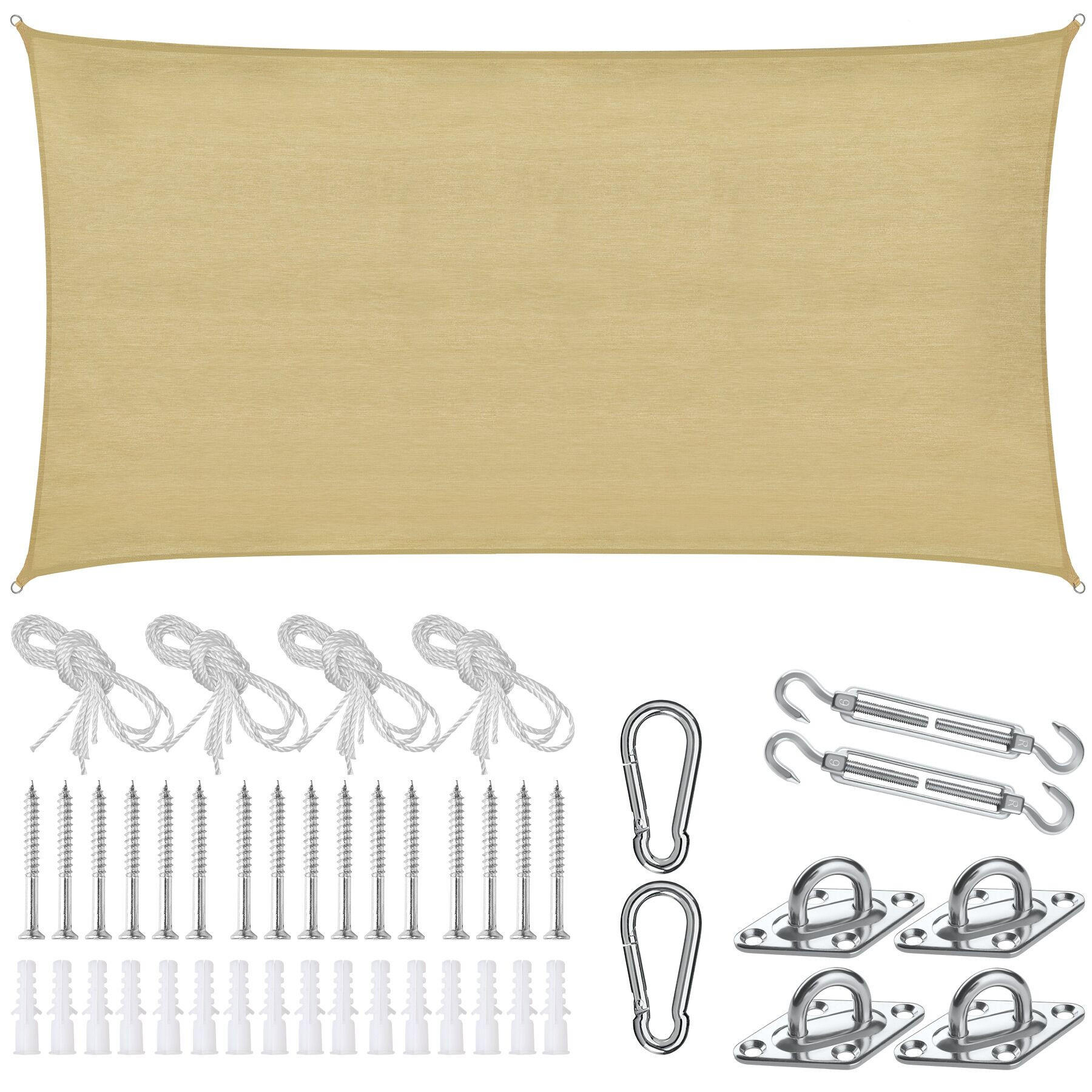 SONNENSEGEL Sunny,umfangreiches Montagematerial,Sand - Sandfarben, Kunststoff (400/200cm) - tectake