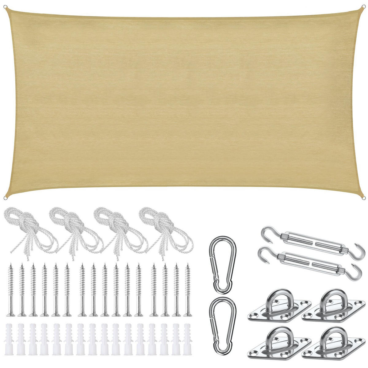 SONNENSEGEL Sunny,umfangreiches Montagematerial,Sand - Sandfarben, Kunststoff (400/200cm) - tectake