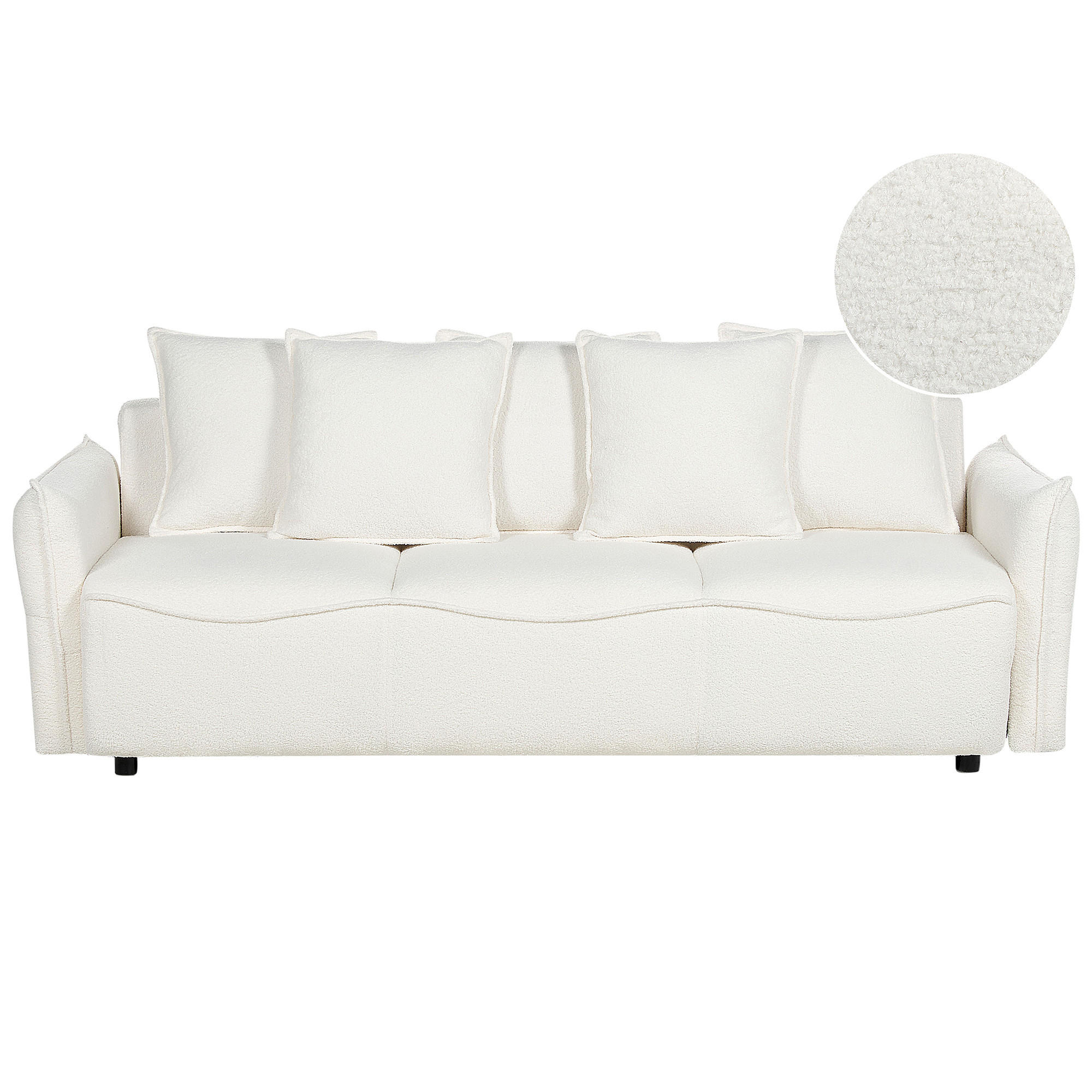 3-SITZER-SCHLAFSOFA Bouclé cremeweiß mit Stauraum Krama - Schwarz/Weiß, Textil (225/87/99cm) - Beliani