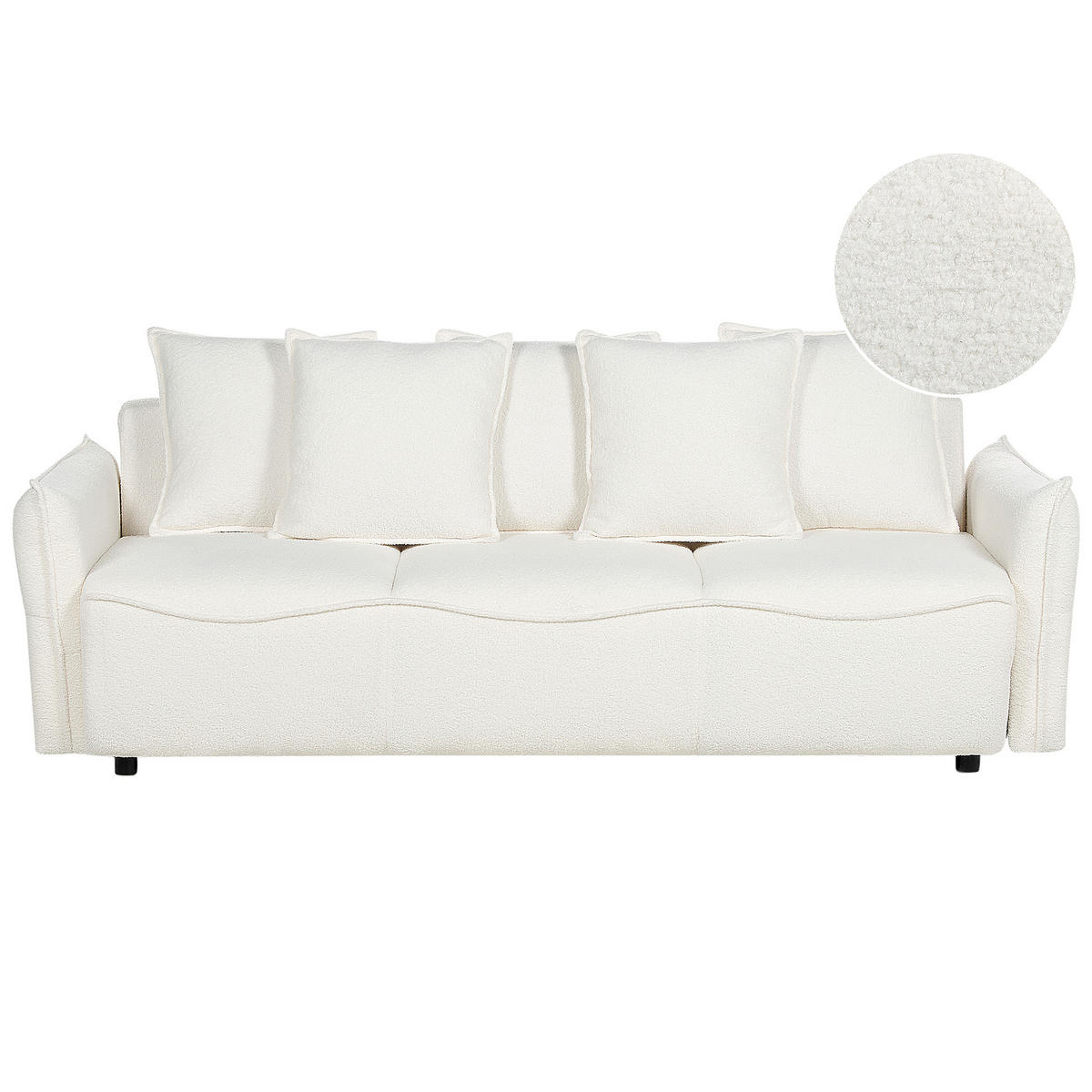 3-SITZER-SCHLAFSOFA Bouclé cremeweiß mit Stauraum Krama - Schwarz/Weiß, Textil (225/87/99cm) - Beliani
