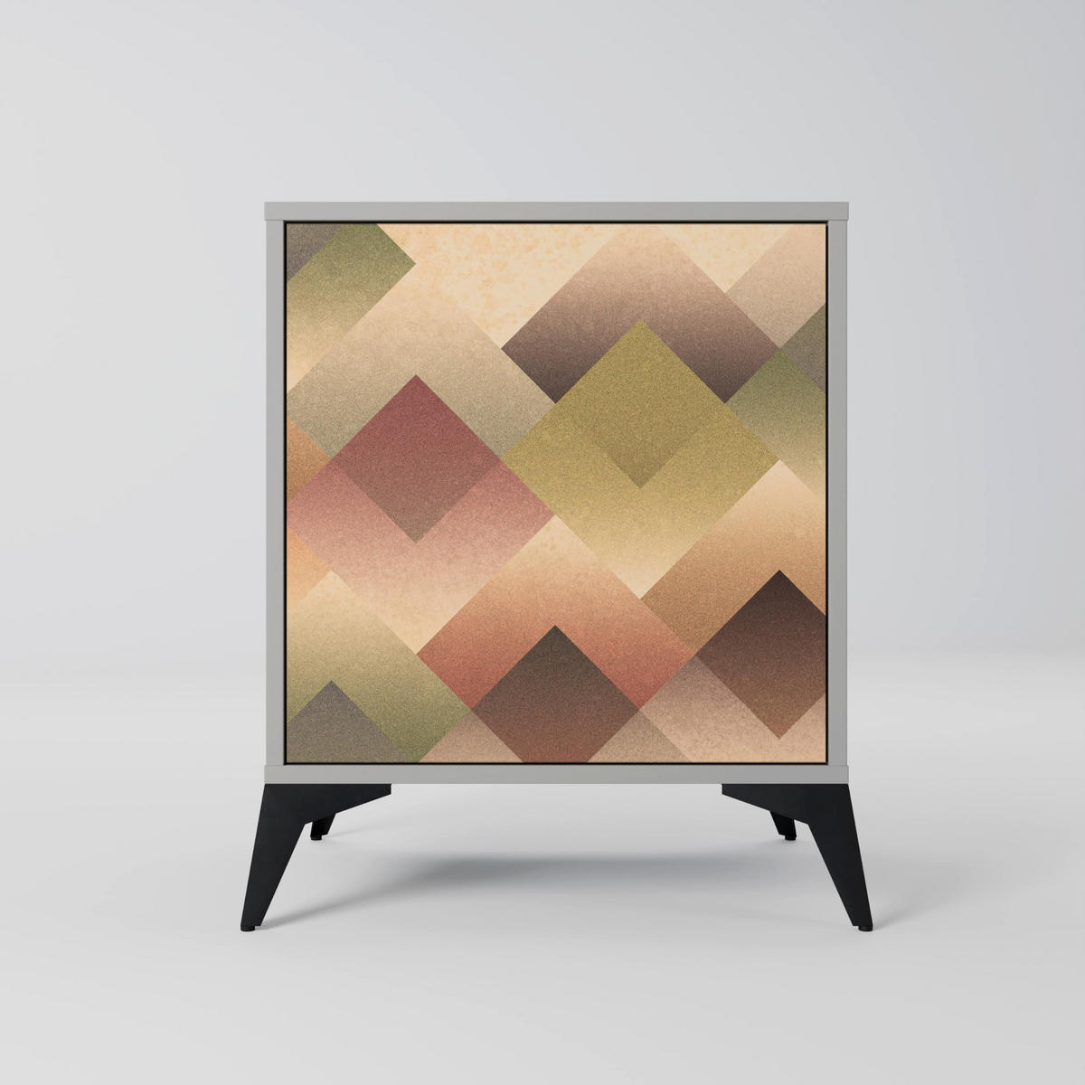 SIDEBOARD GEOMETRIC FUSION, Grau, 57,5x42x70,5 cm, Schwarze Metall-Sternfüße - Multicolor/Schwarz, Holzwerkstoff/Metall (57.5/70.5/42cm) - SpaceRebels