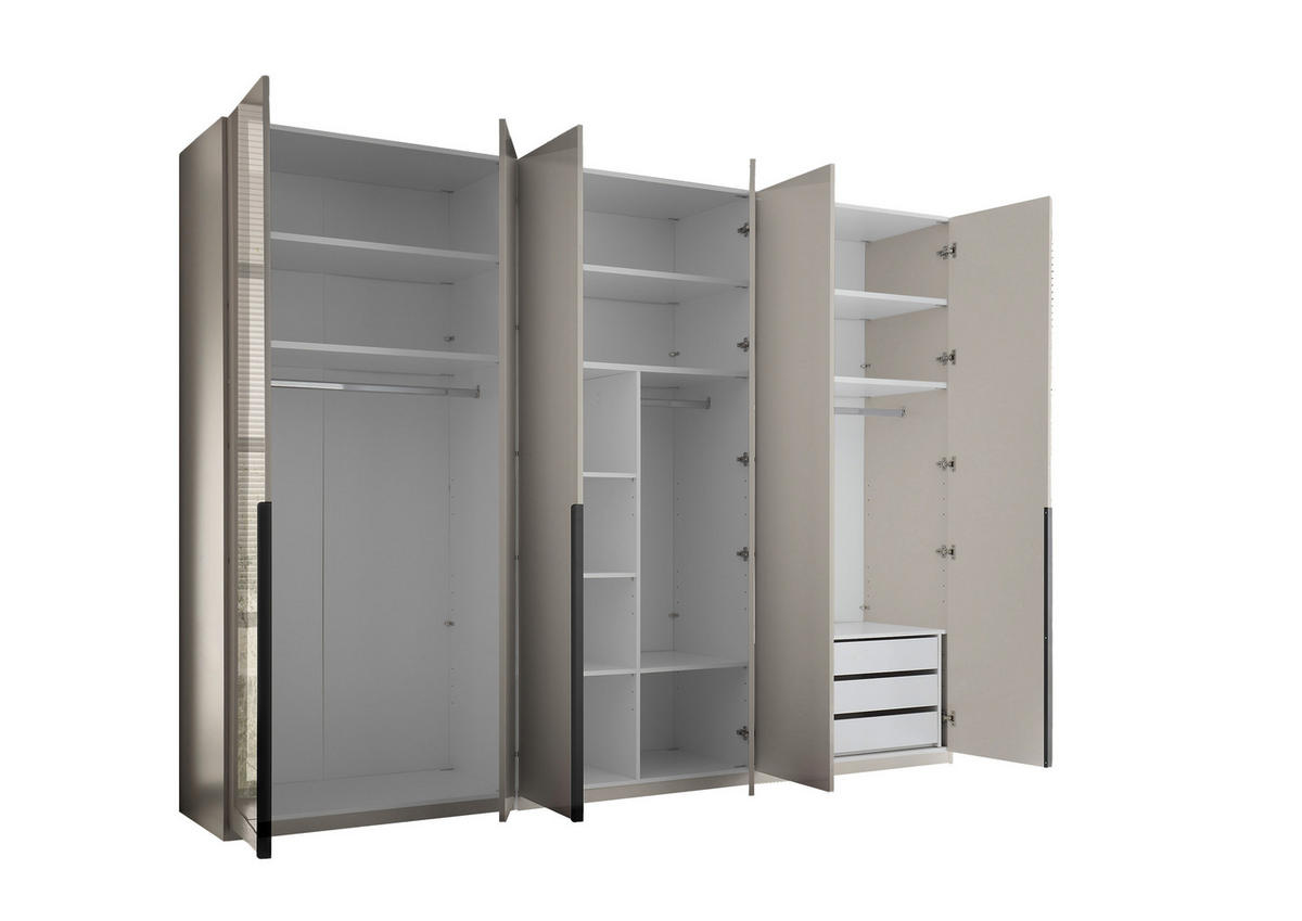 KLEIDERSCHRANK Luxus in Kashmir 302 x 225 x 58 cm (BxHxT), Hochglanz, 6 Türen – Drehtürenschrank mit Hoteleinteilung und Schubkästen - Beige, Holzwerkstoff (302/225/58cm)