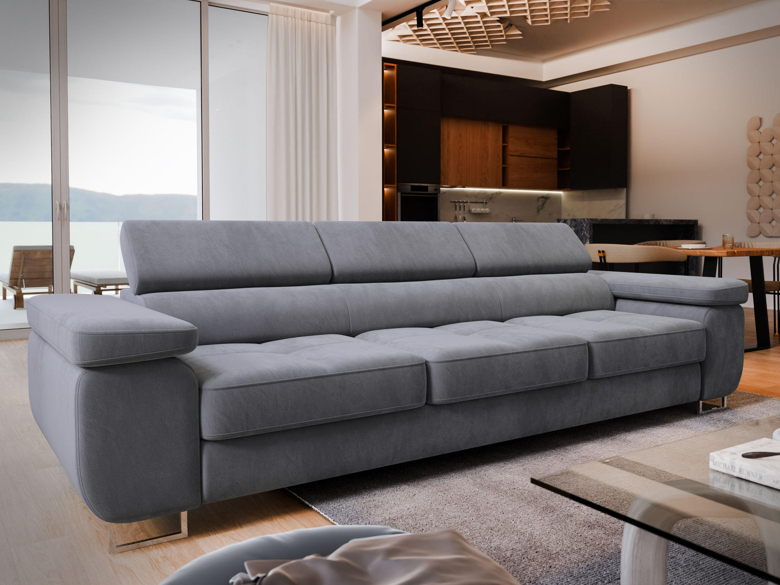 BETTSOFA MOSINE Grau Velours-Stoff mit Schlaffunktion - Grau, Textil (281/87/98cm) - MASSENO