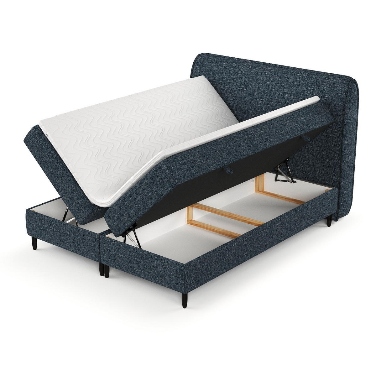 BOXBETT Lunaro 200/200 cm Marineblau im Modesto Stoff - Schwarz/Dunkelblau, Holz/Holzwerkstoff (200/200cm) - AltaBeds