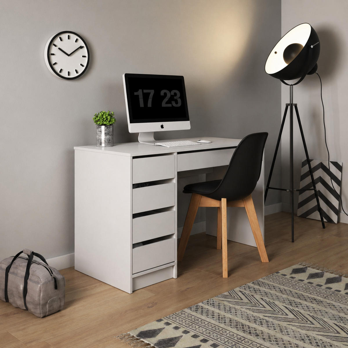 SCHREIBTISCH MIA 120 cm Weiß Matt - mit 5 Schubladen und griffloser Optik - Weiß, Holz/Holzwerkstoff (55/120/75cm) - Ravio