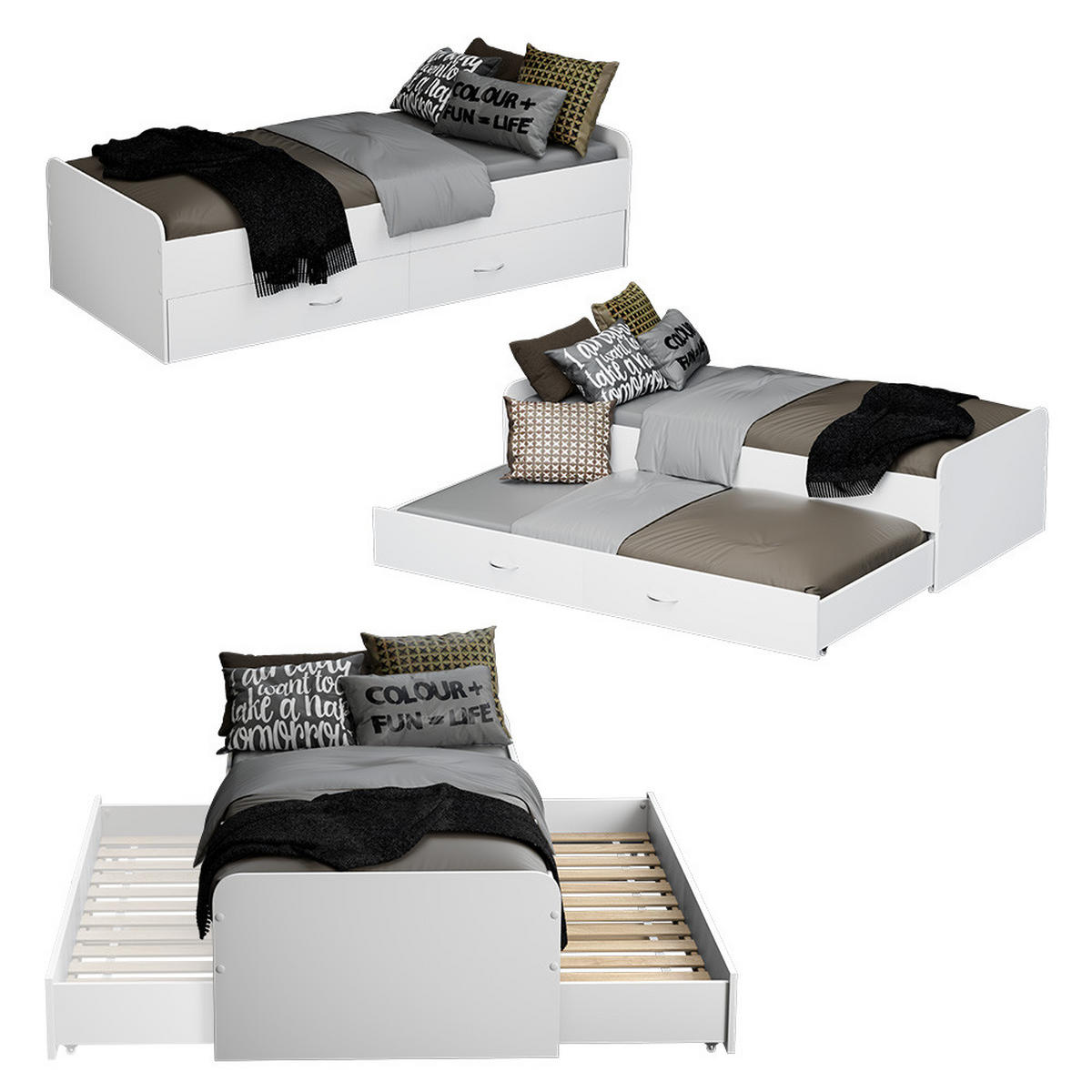 KINDERBETT Jaspar Weiß 90x200 cm mit Lattenrost, ohne Matratze - Weiß, Holzwerkstoff (204/53/94cm) - VitaliSpa