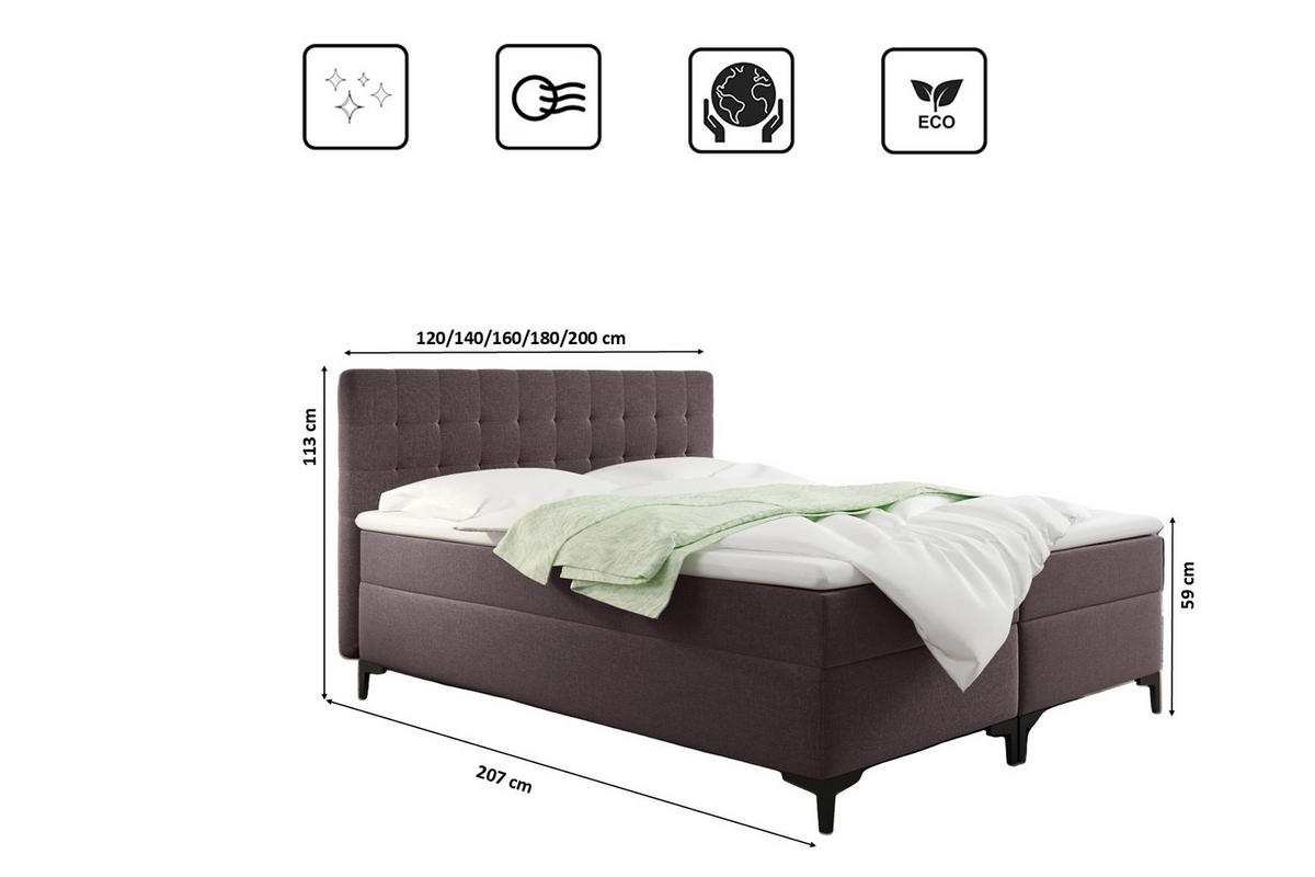 BOXBETT Mit Bettkasten Denver Stoff Muna Braun 120x200 cm H3-Bonell - Braun, Holz (120/200cm) - Kaiser Möbel