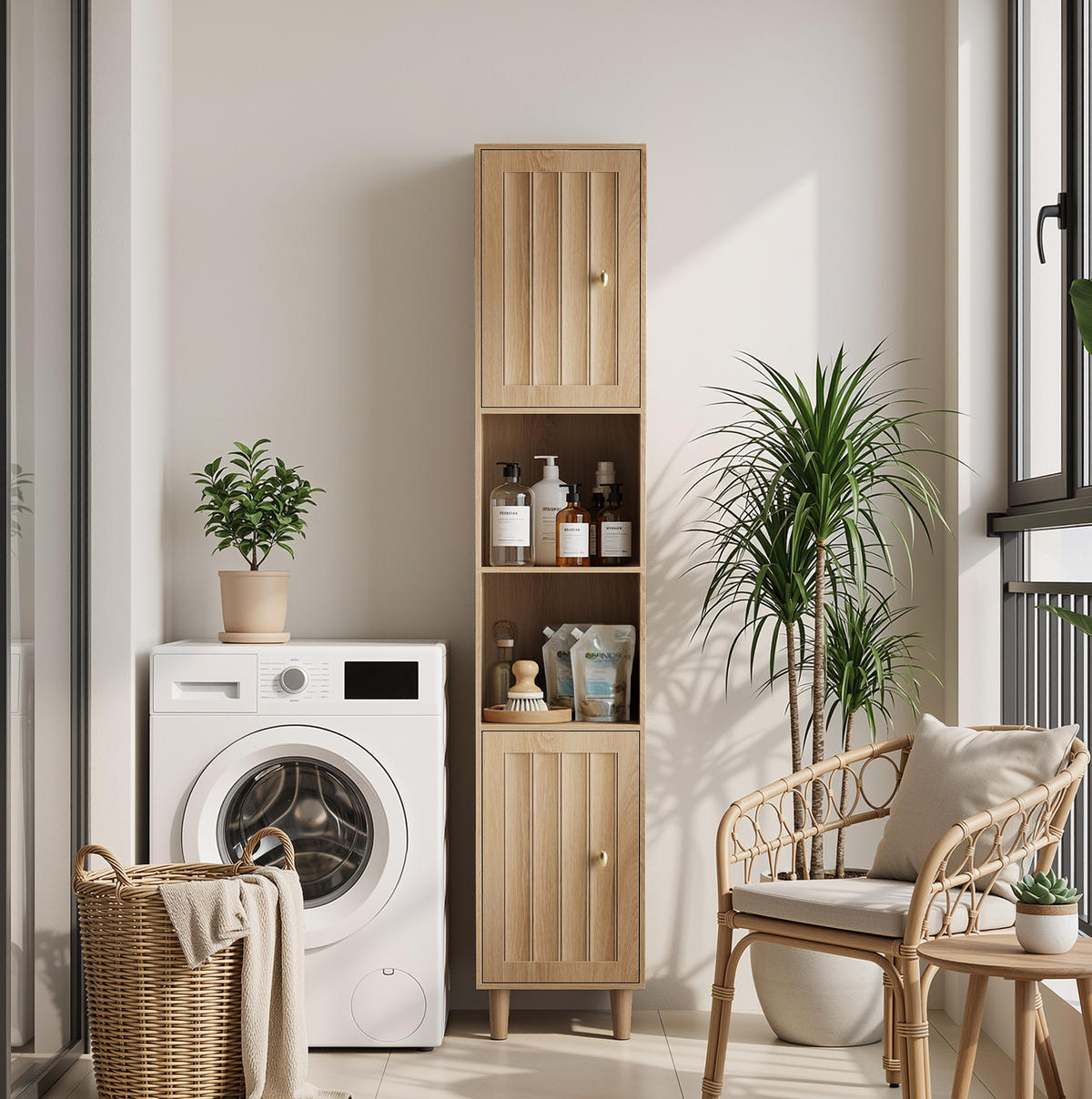 HOCHSCHRANK für Badezimmer 32 x 30 x 169 cm Eiche Optik - Eichefarben, Holzwerkstoff (30/169/32cm) - Beauniv