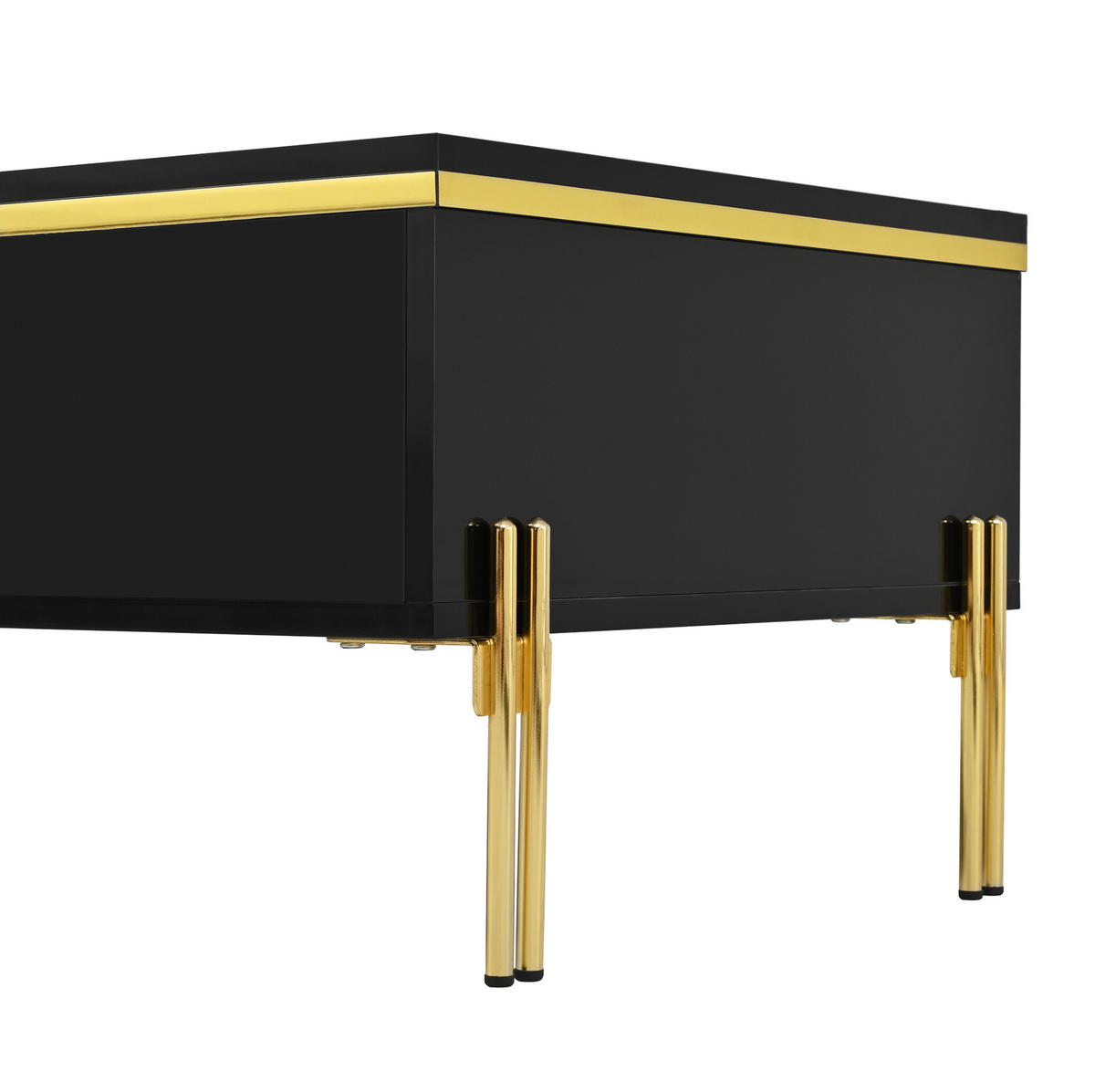 COUCHTISCH 100/50/36 cm mit doppelseitigen Schubladen, Hochglanz-Oberfläche und Metallbeinen, Schwarz - Schwarz, Holzwerkstoff (100/50/36cm) - Redom