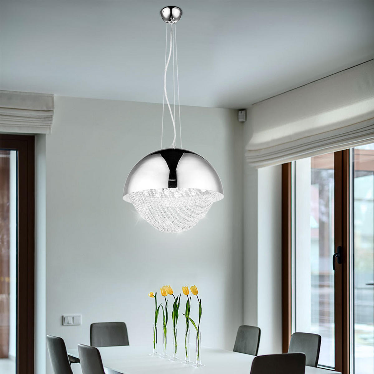 LED HÄNGELEUCHTE Kristalloptik Silber Chrom - Silberfarben, Metall (40/40/120cm) - Globo Lighting