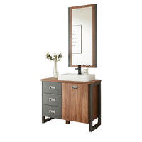 BADMÖBEL-SET 3-teilig Eiche Stirling, Matera grau, Badkombination MIT Waschbecken 91 x 205 cm - Eichefarben/Grau, Holzwerkstoff (91/205/40cm)