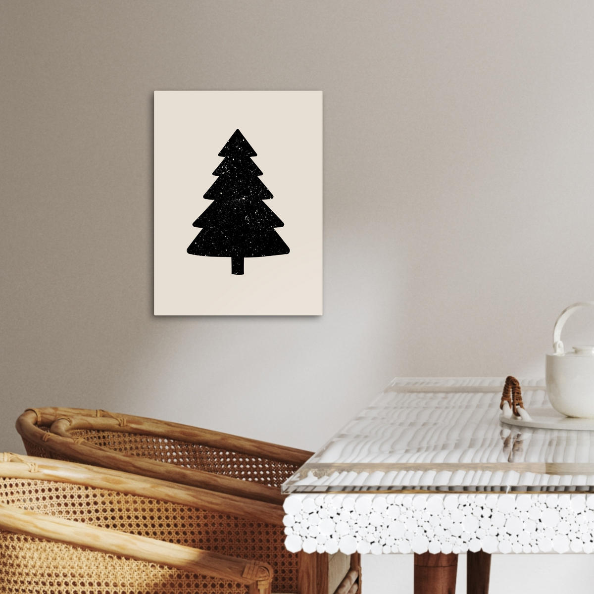 LEINWANDBILD Weihnachtsbaum - Schwarz - Urlaub - Beige 30x40 cm - Schwarz, Textil (30/40cm) - MuchoWow