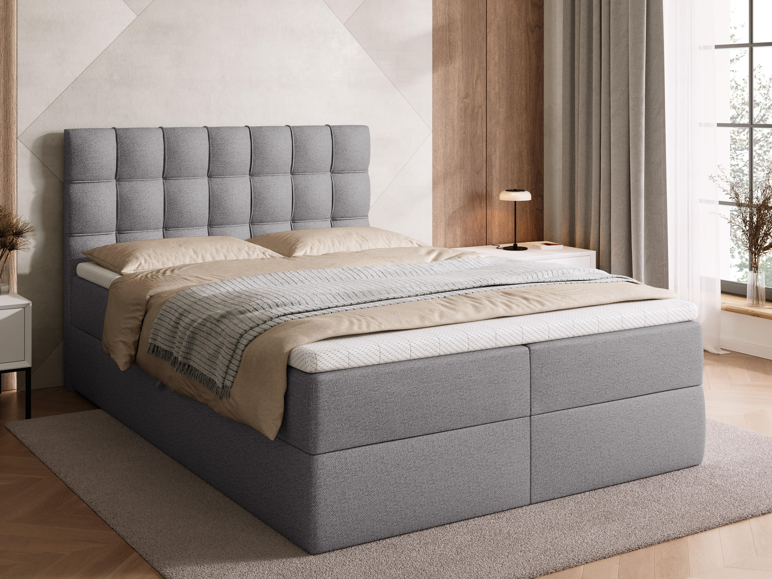 BOXBETT Detroit mit Topper 140/200 Grau - Grau, Textil (140/200cm) - Bromarkt