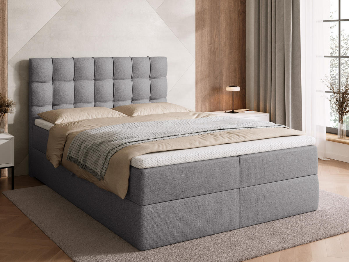 BOXBETT Detroit mit Topper 140/200 Grau - Grau, Textil (140/200cm) - Bromarkt