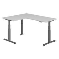ECKSCHREIBTISCH elektrisch höhenverstellbar L-Form 160/180/74 cm in Grau/Graphitfarben - Graphitfarben/Grau, Holzwerkstoff (160/180/74cm) - bümö