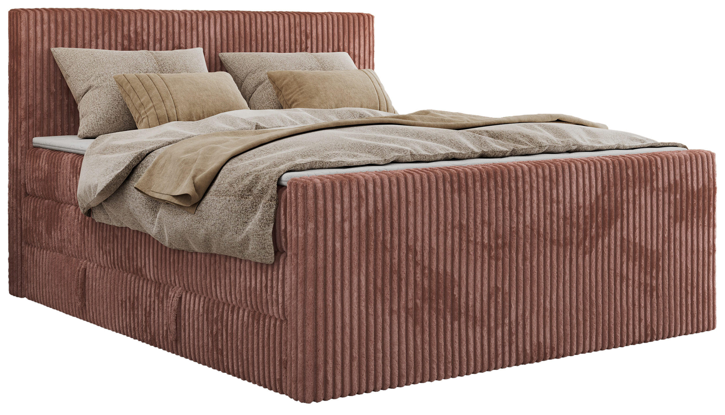 BOXSPRINGBETT TILIANO KING DUO 140/200 - Rosa Cord - H3 - Rosa, Textil (140/200cm) - MKS