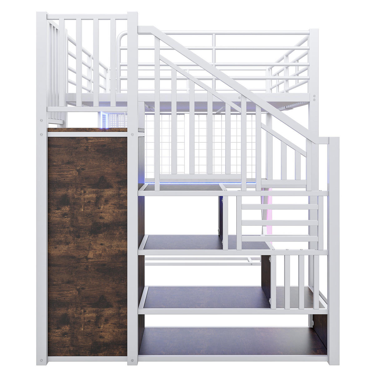 HOCHBETT 140/200 cm, Weiß mit Schreibtisch, Kleiderschrank, ohne Matratze - Weiß, Metall (140/200cm) - MIVRAY