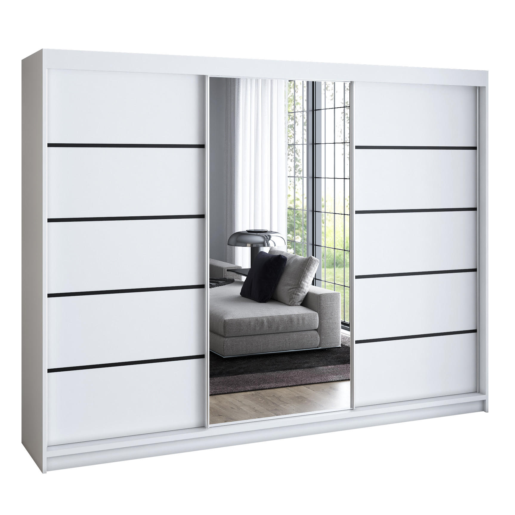 A&J MöbelLand Schwebetürenschrank Weiß 200x215x59.5 cm