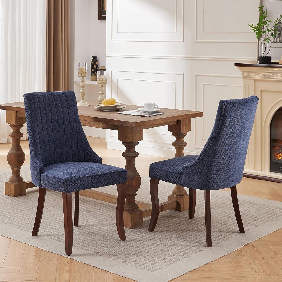 ESSZIMMERSTÜHLE 4er Set Stoff Blau mit Channel-Steppung und Massivholzbeinen - Blau, Textil (50/95.5/53.8cm)