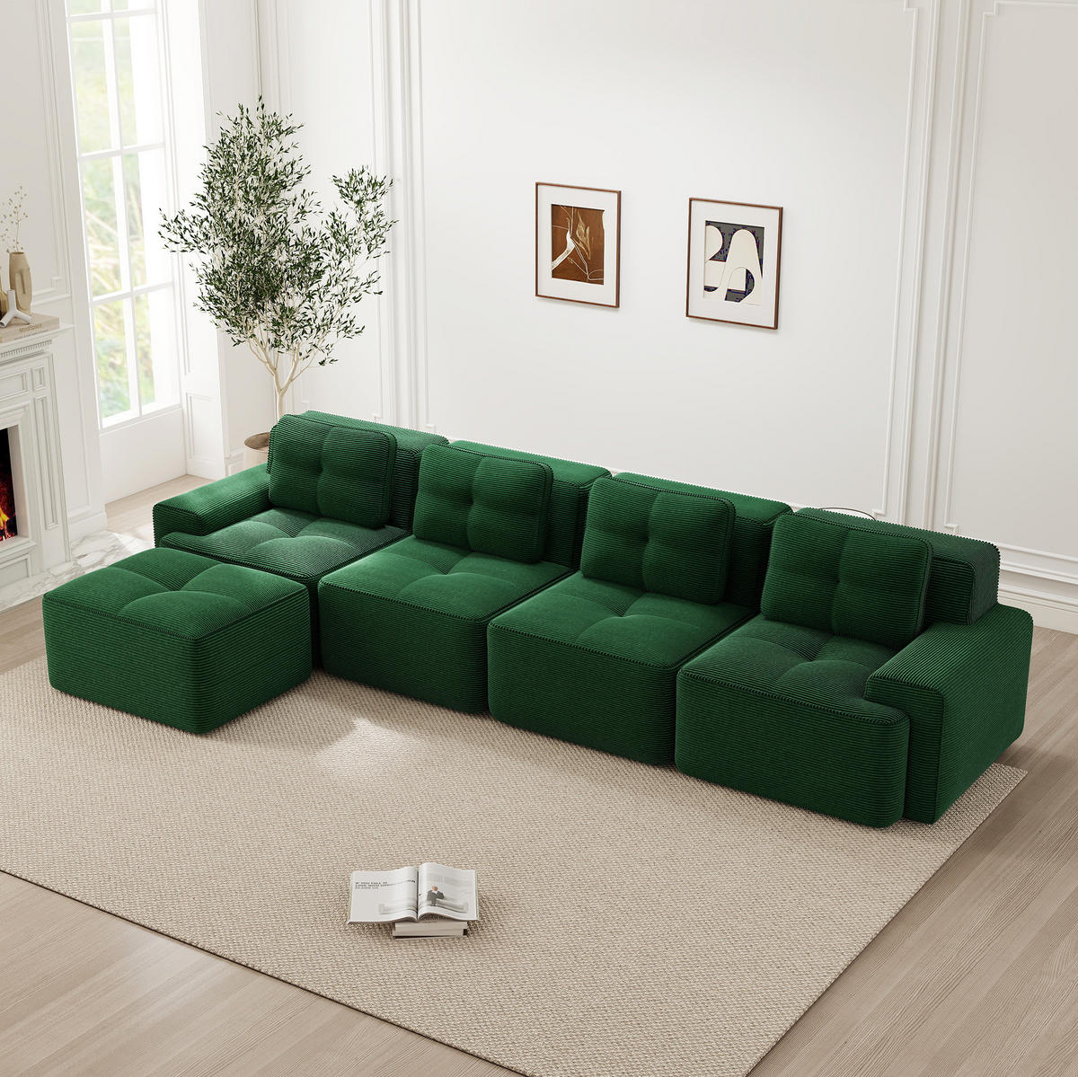 ECKSOFA 4-Sitzer 382/177/69 cm grün aus Cord mit Tiefsitz 74 cm - Grün, Textil (177/382cm) - OKWISH