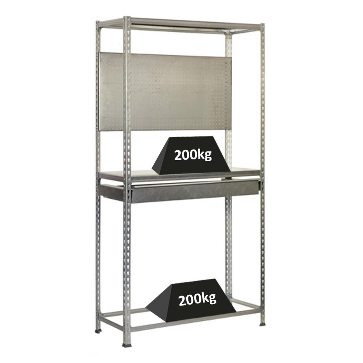 REIFENREGAL mit Arbeitsfläche und Schubfach Metal Shark NO.5 HxBxT 200 x 100 x 40 cm 6 Reifen Verzinkt - Silberfarben, Metall (100/200/40cm) - PROREGAL