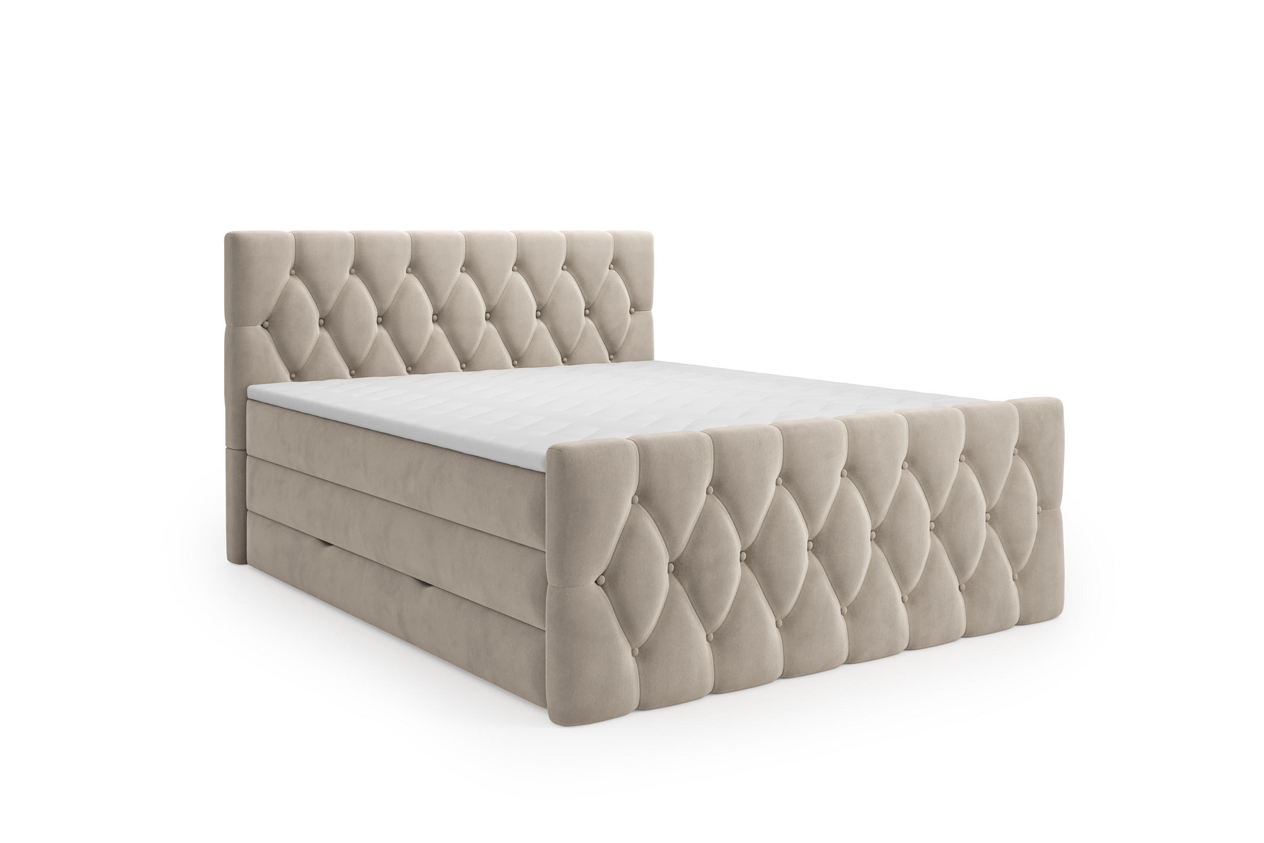 BOXSPRINGBETT Eleganz 180x200 cm in Beige mit Bettkasten und beidseitiger Matratze - Beige, Textil (180/200cm)
