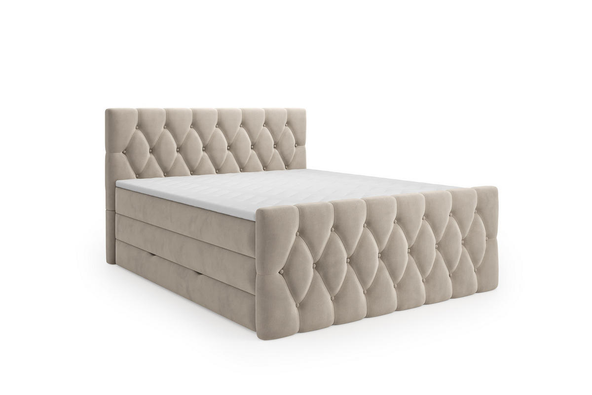BOXSPRINGBETT Eleganz 180x200 cm in Beige mit Bettkasten und beidseitiger Matratze - Beige, Textil (180/200cm)