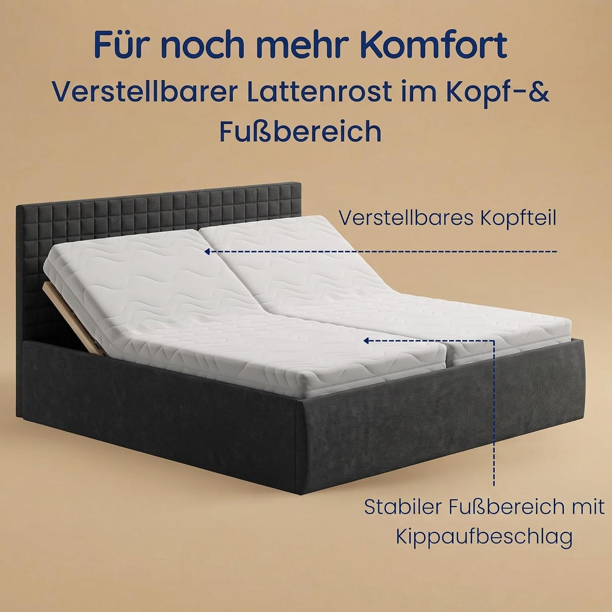 POLSTERBETT VARDO-Stoff 200x200 cm in Anthrazit - Anthrazit, Textil (200/200cm) - Home Collective